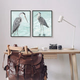 Heron Birds Standing Beach Water Coastal Waves 2pc Set Frame