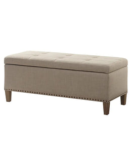 Tufted Accent Ottoman Bench with Interior Storage, Natural