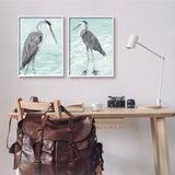 Heron Birds Standing Beach Water Coastal Waves 2pc Set Frame