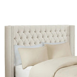 Upholstered Winged Tufted Bed Headboard, Cream (LTL) Queen Size