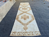 Neutral Bohemian Turkish Rug Runner/ Runner Rug - 3' x 12'