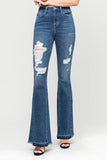 High Rise Distressed Released Hem Flare Jeans