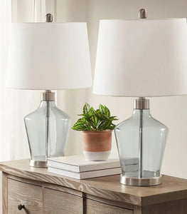 Clear Glass Base Table Lamps, Grey Base